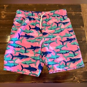 Maamgic Shark Print Boys Swim Trunks - Pink and Blue Size 14/16 EUC